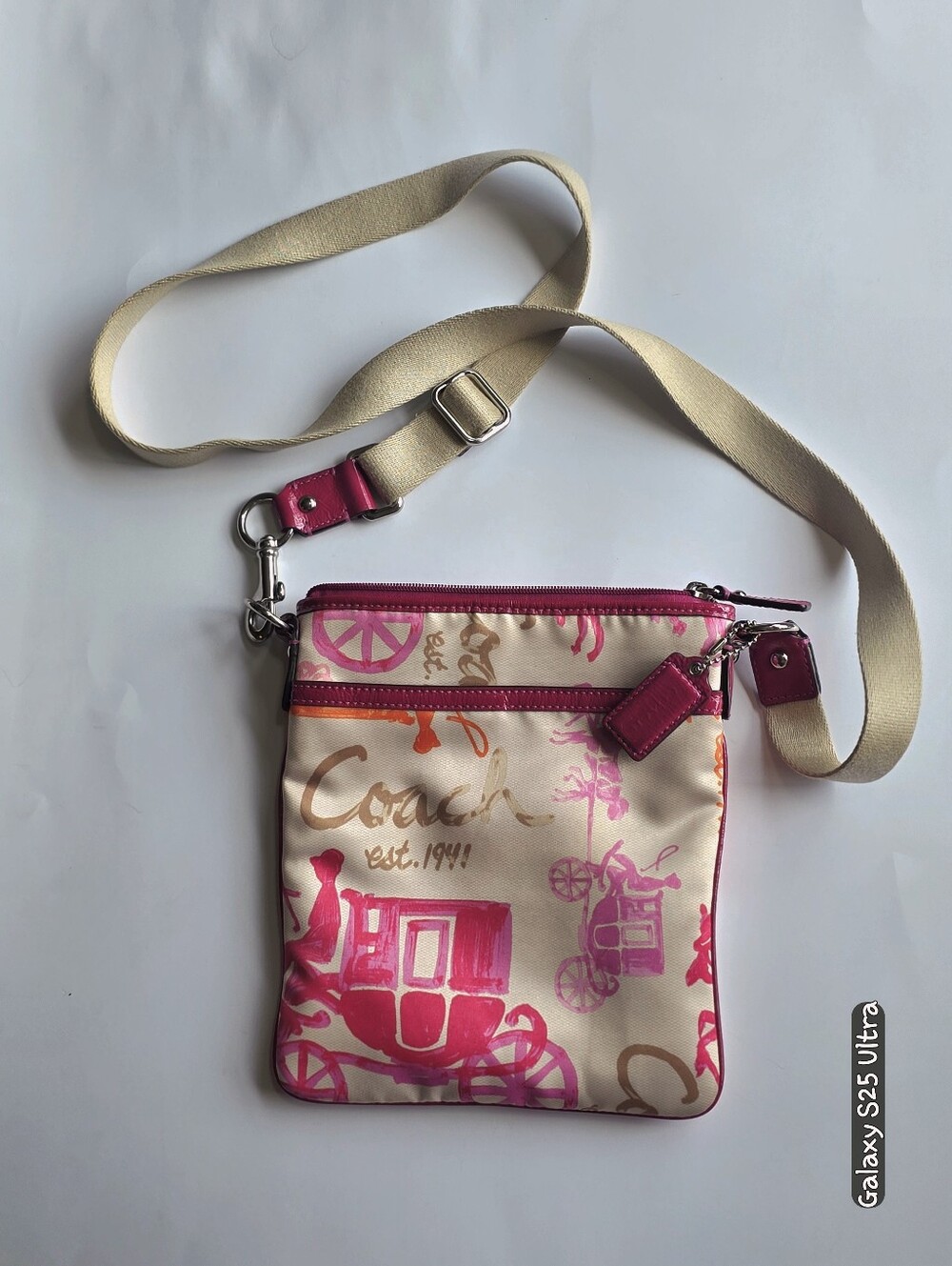 Coach Horse&Carriage Y2K Cream Crossbody with Pink & Orange Print